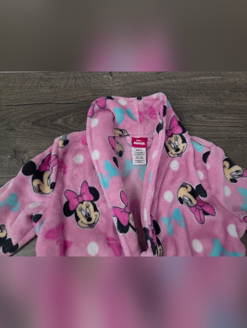 Disney Minnie Mouse Pink Robe Size 2t - Picture 2 of 4